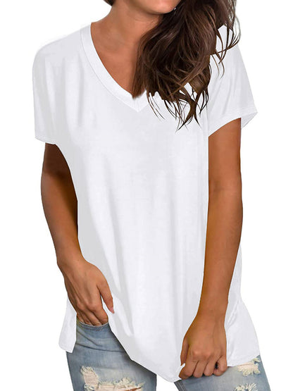 TEMOFON Shirts for Women Summer Short Sleeve Tunic Tops Casual V Neck Dressy T Shirt Comfy Loose Blouses