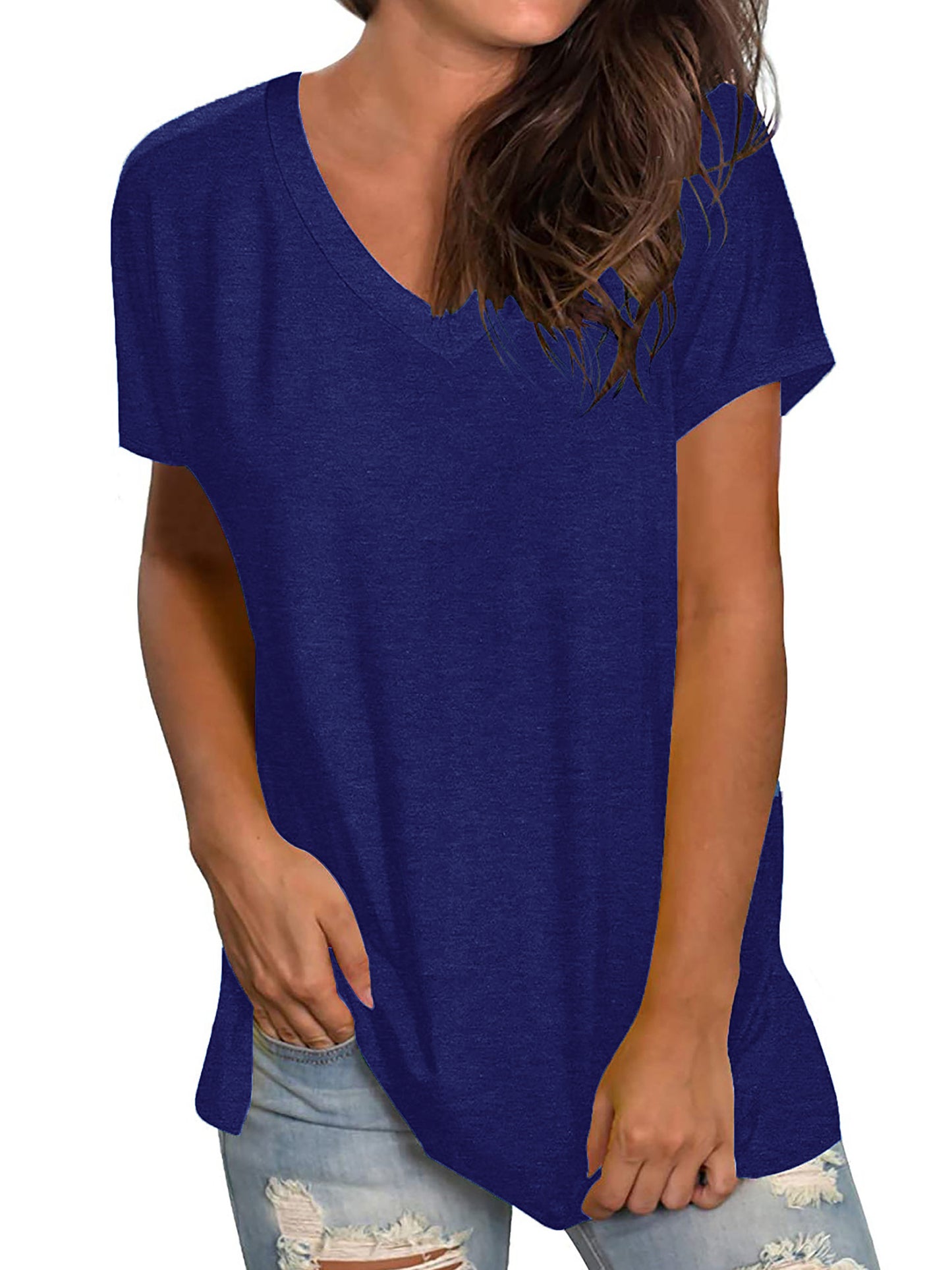 TEMOFON Shirts for Women Summer Short Sleeve Tunic Tops Casual V Neck Dressy T Shirt Comfy Loose Blouses