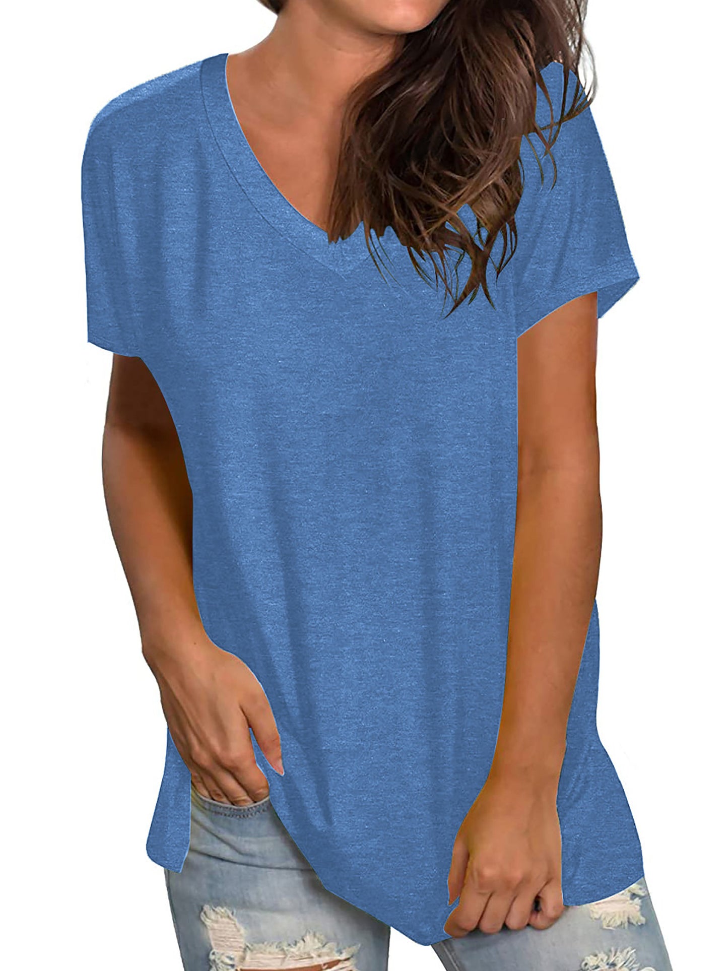 TEMOFON Shirts for Women Summer Short Sleeve Tunic Tops Casual V Neck Dressy T Shirt Comfy Loose Blouses