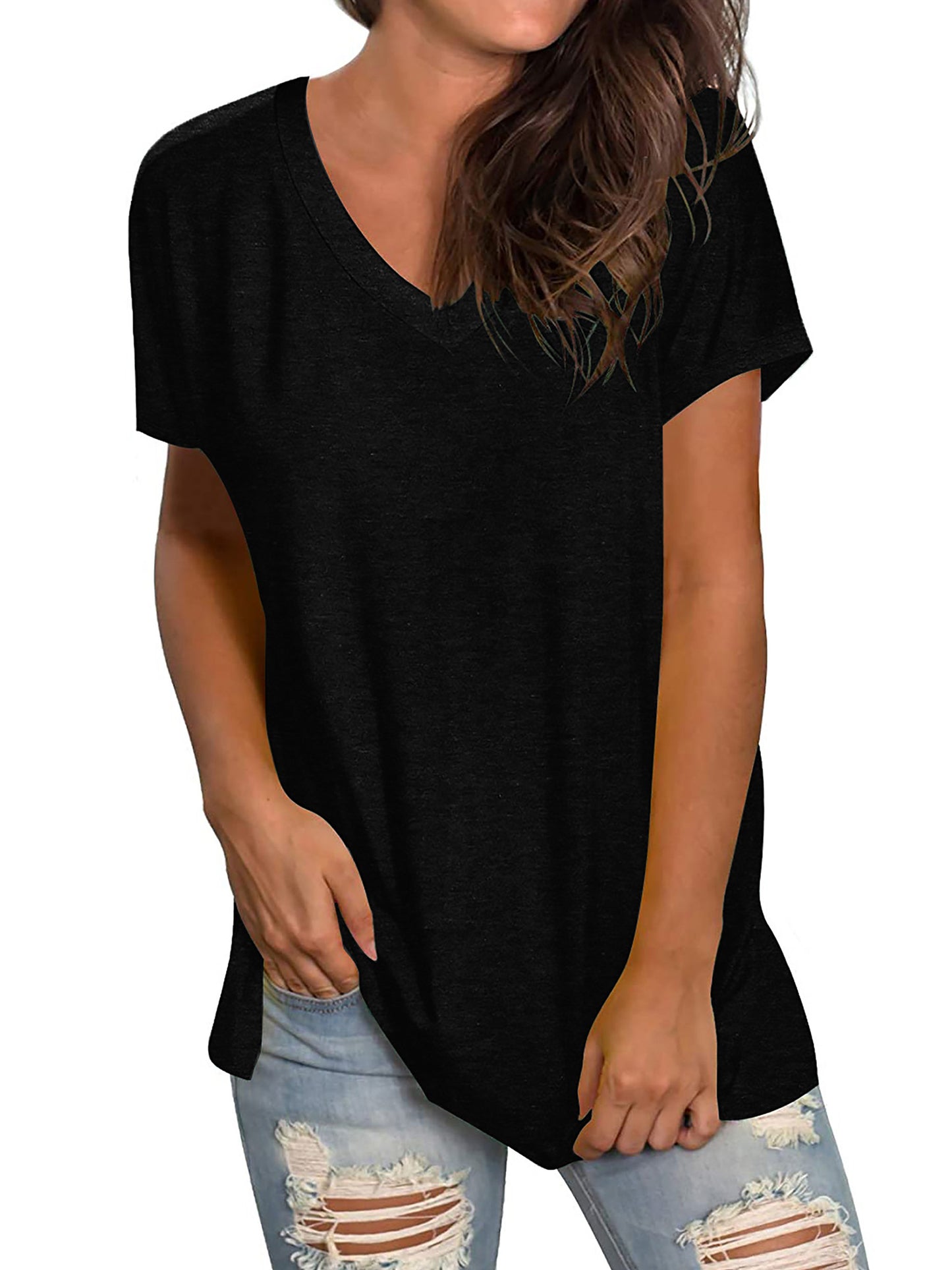 TEMOFON Shirts for Women Summer Short Sleeve Tunic Tops Casual V Neck Dressy T Shirt Comfy Loose Blouses