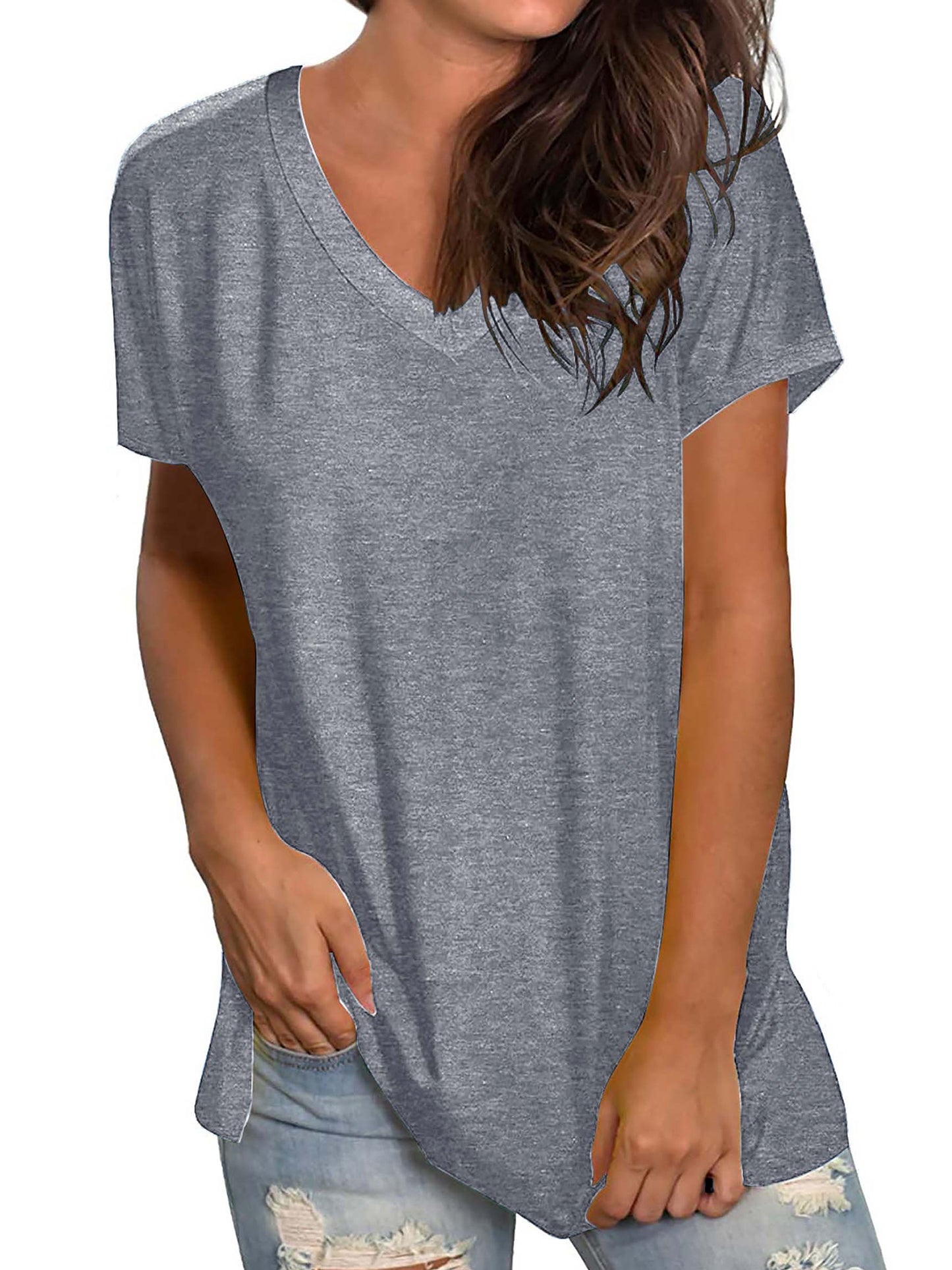 TEMOFON Shirts for Women Summer Short Sleeve Tunic Tops Casual V Neck Dressy T Shirt Comfy Loose Blouses