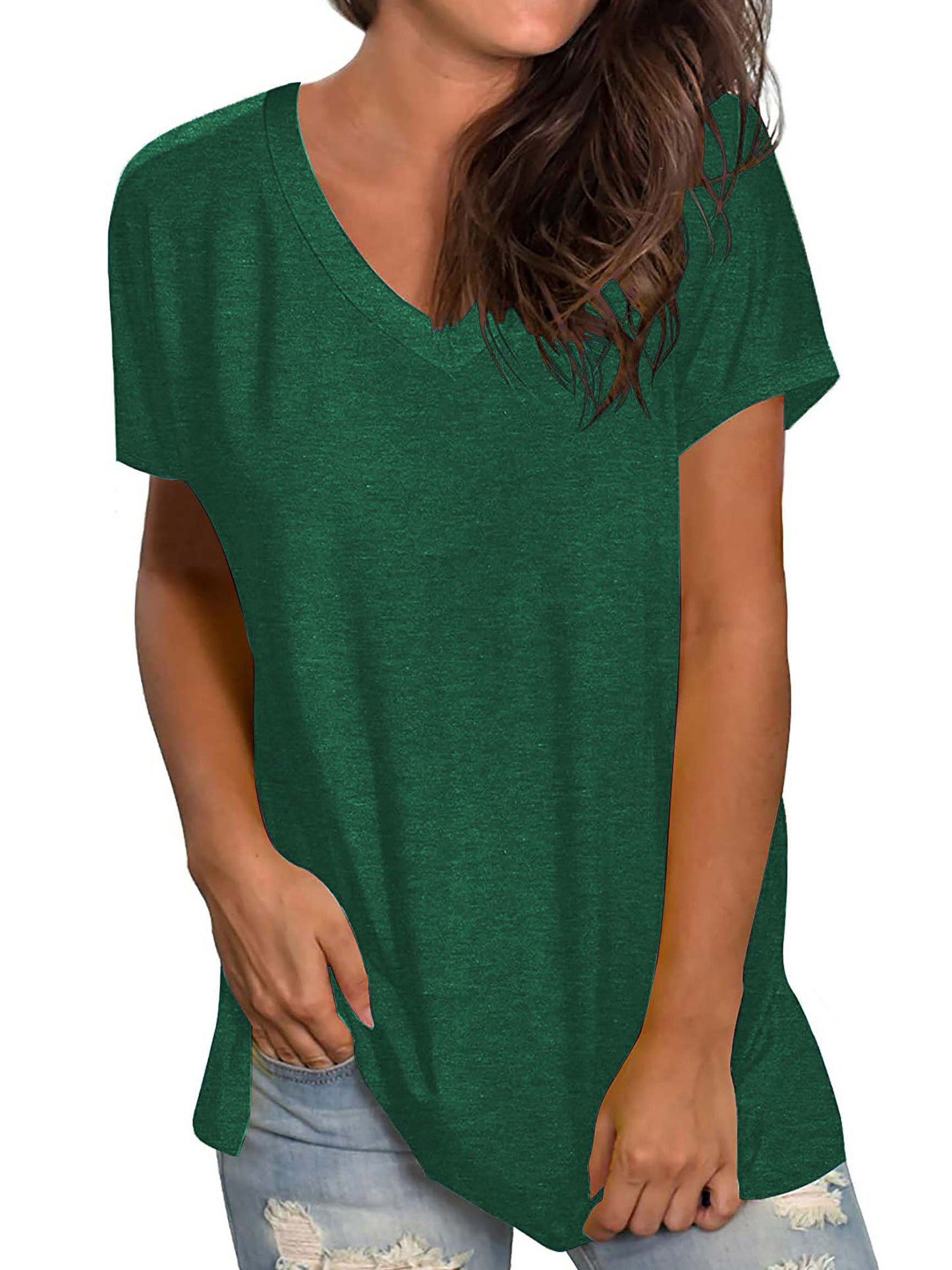 TEMOFON Shirts for Women Summer Short Sleeve Tunic Tops Casual V Neck Dressy T Shirt Comfy Loose Blouses