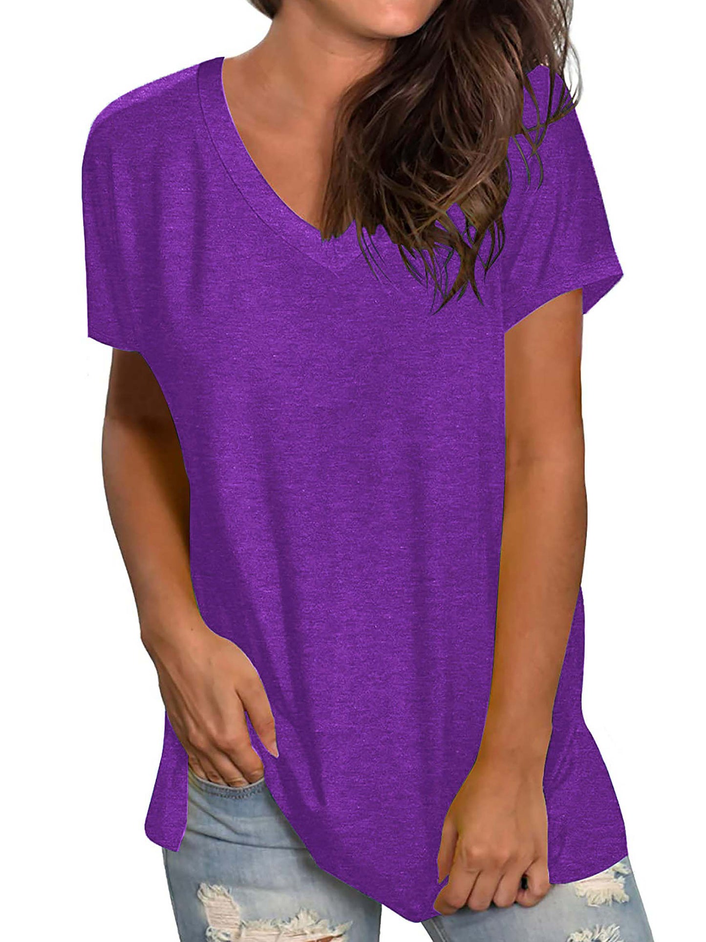 TEMOFON Shirts for Women Summer Short Sleeve Tunic Tops Casual V Neck Dressy T Shirt Comfy Loose Blouses