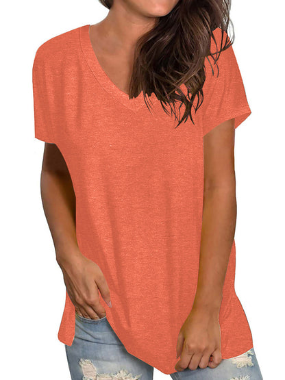 TEMOFON Shirts for Women Summer Short Sleeve Tunic Tops Casual V Neck Dressy T Shirt Comfy Loose Blouses