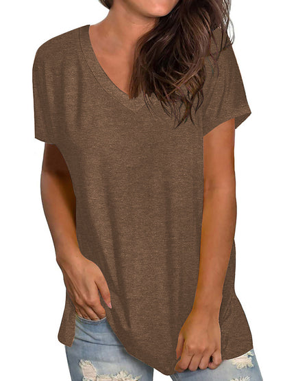 TEMOFON Shirts for Women Summer Short Sleeve Tunic Tops Casual V Neck Dressy T Shirt Comfy Loose Blouses