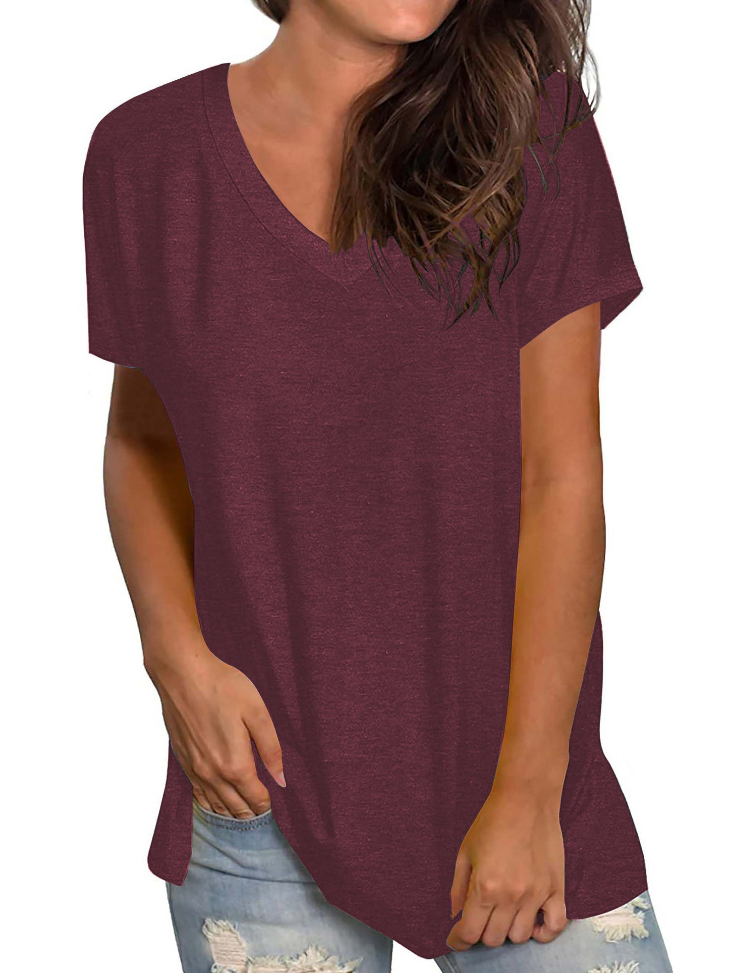 TEMOFON Shirts for Women Summer Short Sleeve Tunic Tops Casual V Neck Dressy T Shirt Comfy Loose Blouses