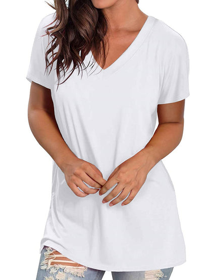 TEMOFON Shirts for Women Summer Short Sleeve Tunic Tops Casual V Neck Dressy T Shirt Comfy Loose Blouses