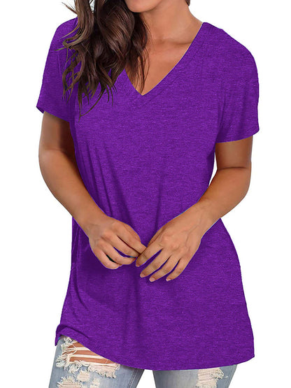 TEMOFON Shirts for Women Summer Short Sleeve Tunic Tops Casual V Neck Dressy T Shirt Comfy Loose Blouses
