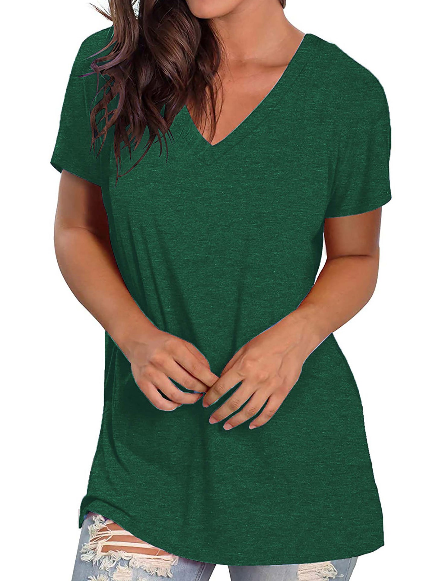 TEMOFON Shirts for Women Summer Short Sleeve Tunic Tops Casual V Neck Dressy T Shirt Comfy Loose Blouses