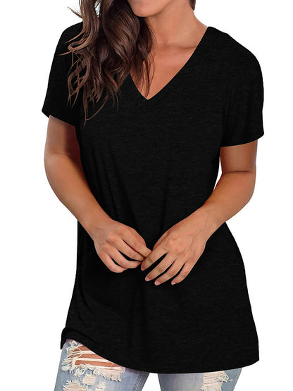 TEMOFON Shirts for Women Summer Short Sleeve Tunic Tops Casual V Neck Dressy T Shirt Comfy Loose Blouses