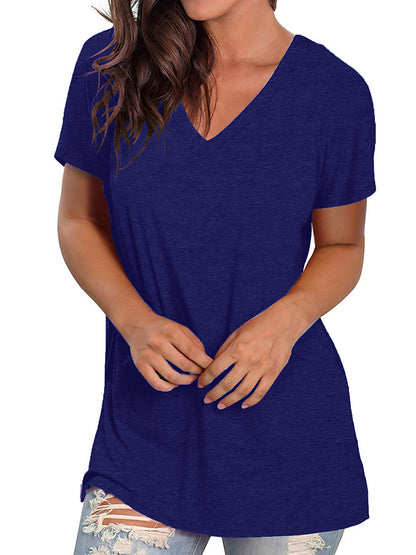 TEMOFON Shirts for Women Summer Short Sleeve Tunic Tops Casual V Neck Dressy T Shirt Comfy Loose Blouses