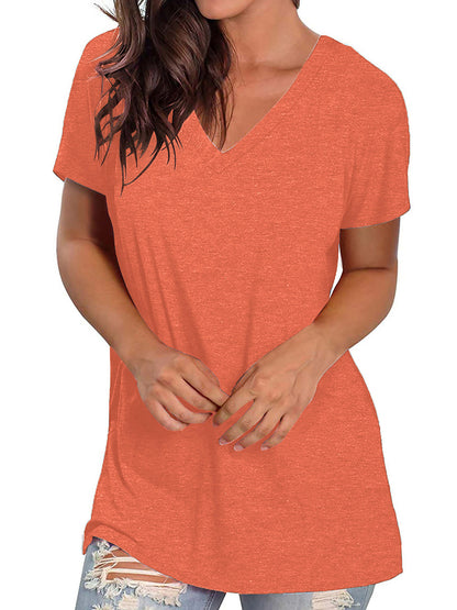 TEMOFON Shirts for Women Summer Short Sleeve Tunic Tops Casual V Neck Dressy T Shirt Comfy Loose Blouses