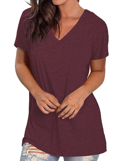 TEMOFON Shirts for Women Summer Short Sleeve Tunic Tops Casual V Neck Dressy T Shirt Comfy Loose Blouses