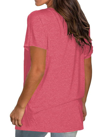 TEMOFON Shirts for Women Summer Short Sleeve Tunic Tops Casual V Neck Dressy T Shirt Comfy Loose Blouses