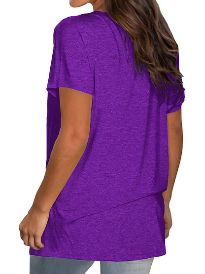 TEMOFON Shirts for Women Summer Short Sleeve Tunic Tops Casual V Neck Dressy T Shirt Comfy Loose Blouses