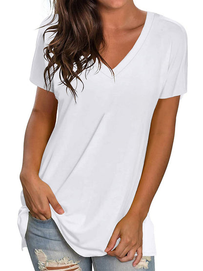 TEMOFON Shirts for Women Summer Short Sleeve Tunic Tops Casual V Neck Dressy T Shirt Comfy Loose Blouses