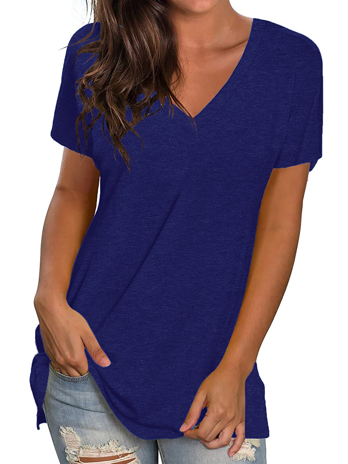 TEMOFON Shirts for Women Summer Short Sleeve Tunic Tops Casual V Neck Dressy T Shirt Comfy Loose Blouses