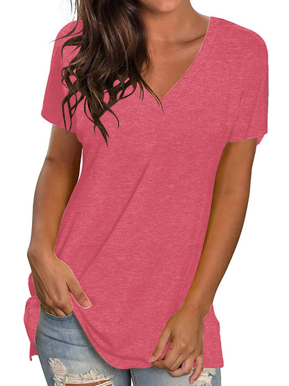 TEMOFON Shirts for Women Summer Short Sleeve Tunic Tops Casual V Neck Dressy T Shirt Comfy Loose Blouses