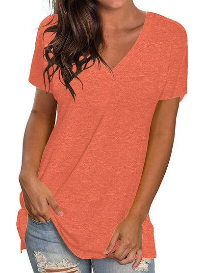 TEMOFON Shirts for Women Summer Short Sleeve Tunic Tops Casual V Neck Dressy T Shirt Comfy Loose Blouses