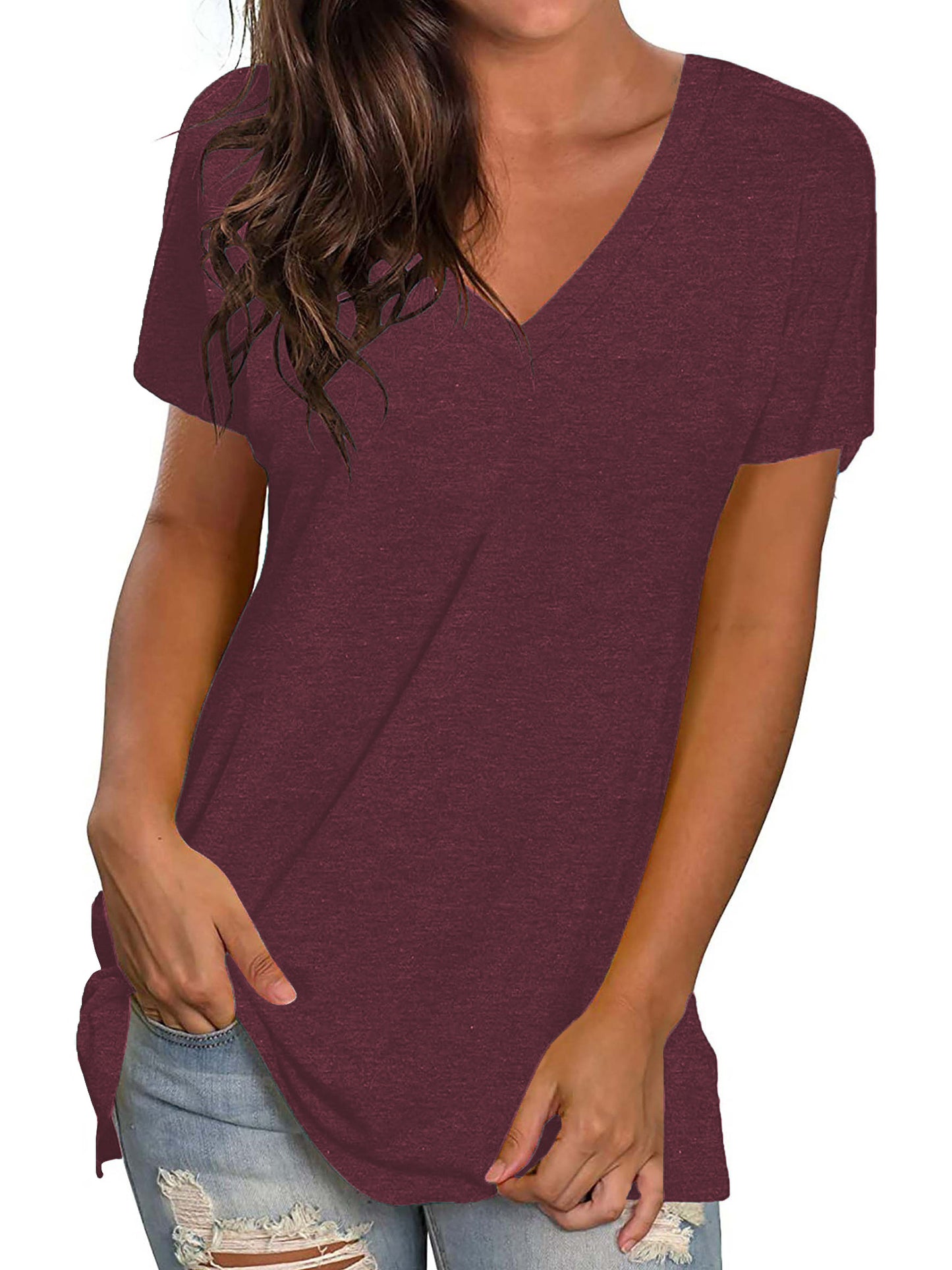 TEMOFON Shirts for Women Summer Short Sleeve Tunic Tops Casual V Neck Dressy T Shirt Comfy Loose Blouses