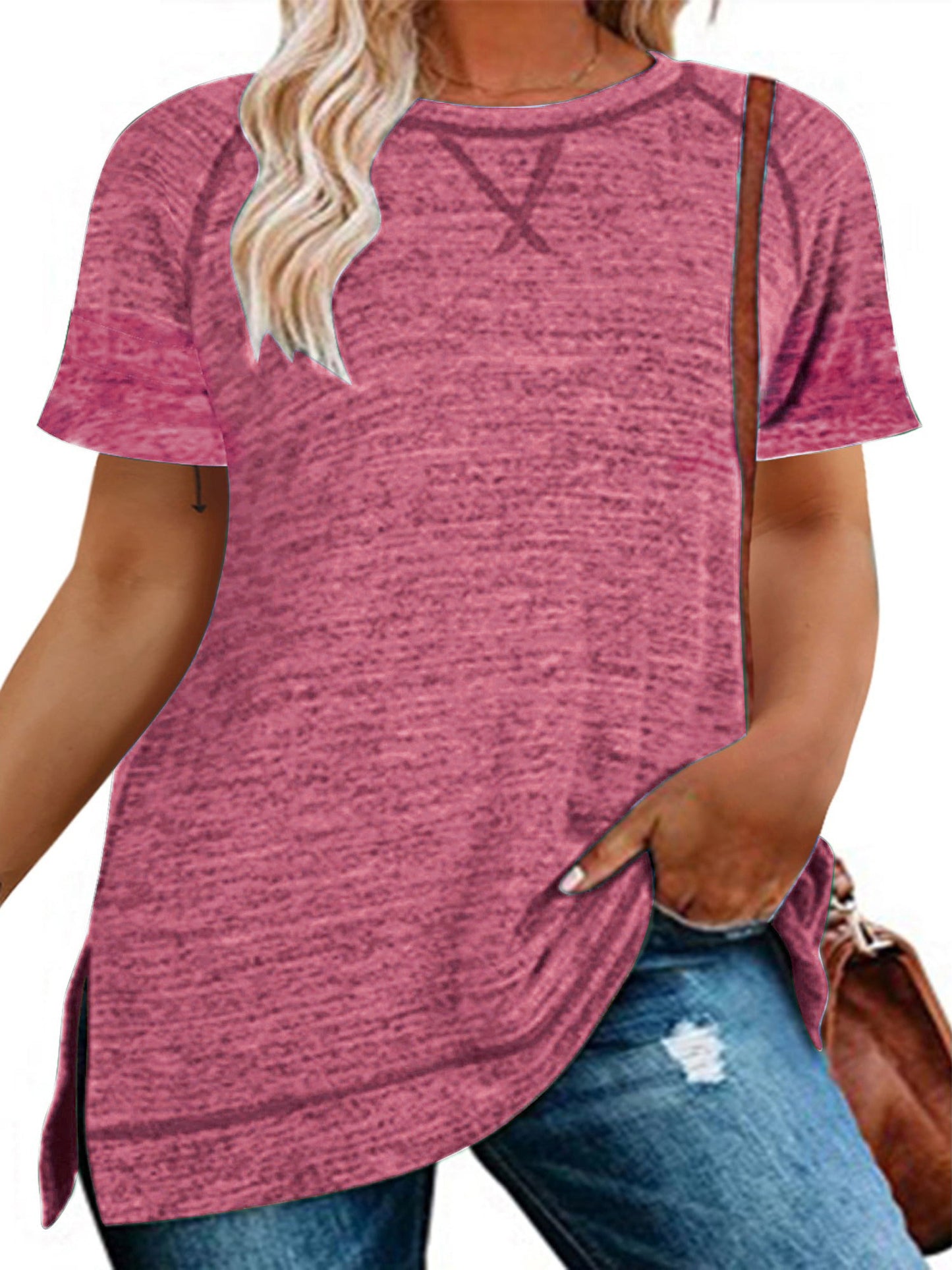 LANREMON Women Plus Size tops Summer t shirts Tunic for Women Crew Neck Short Sleeve Flowy Oversized T Shirts Blouse Pink 24 Plus