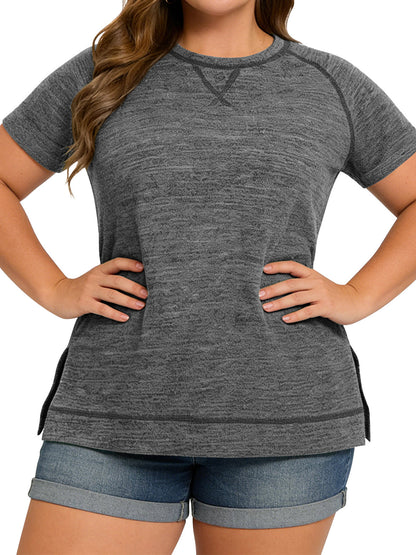 LANREMON Women Tops Plus Size Color Block Loose Summer Short Sleeve T Shirts Casual Crewneck Skyblue Baseball Tee Blouses Size
