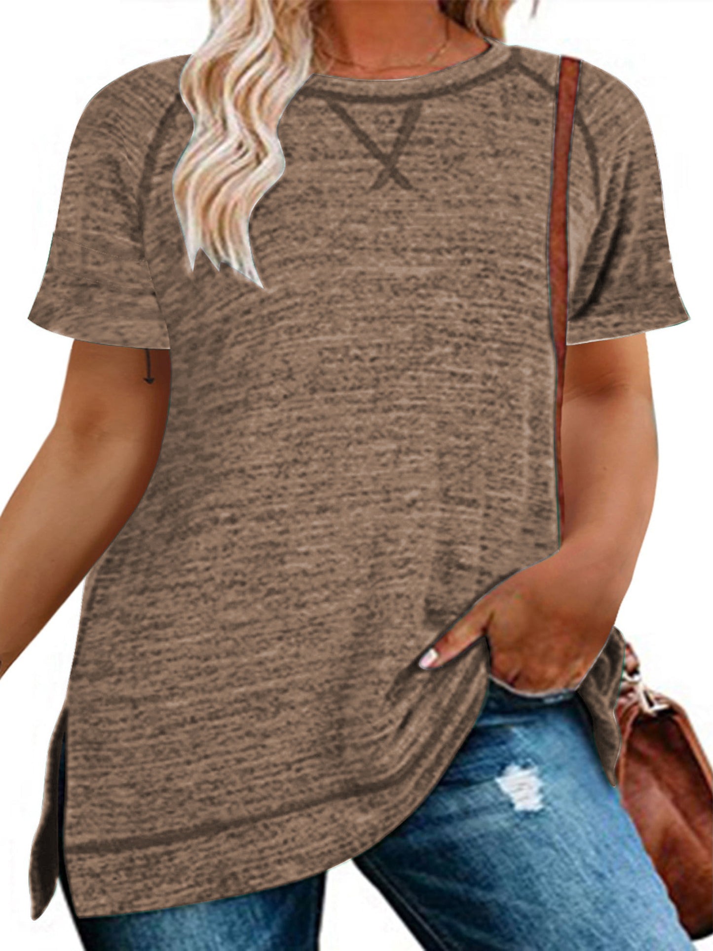 LANREMON Women Plus Size tops Summer t shirts Tunic for Women Crew Neck Short Sleeve Flowy Oversized T Shirts Blouse Pink 24 Plus