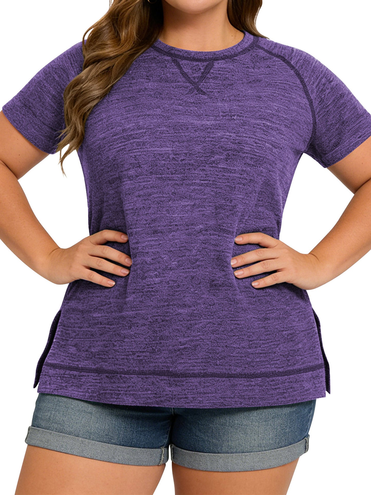 LANREMON Women Tops Plus Size Color Block Loose Summer Short Sleeve T Shirts Casual Crewneck Skyblue Baseball Tee Blouses Size