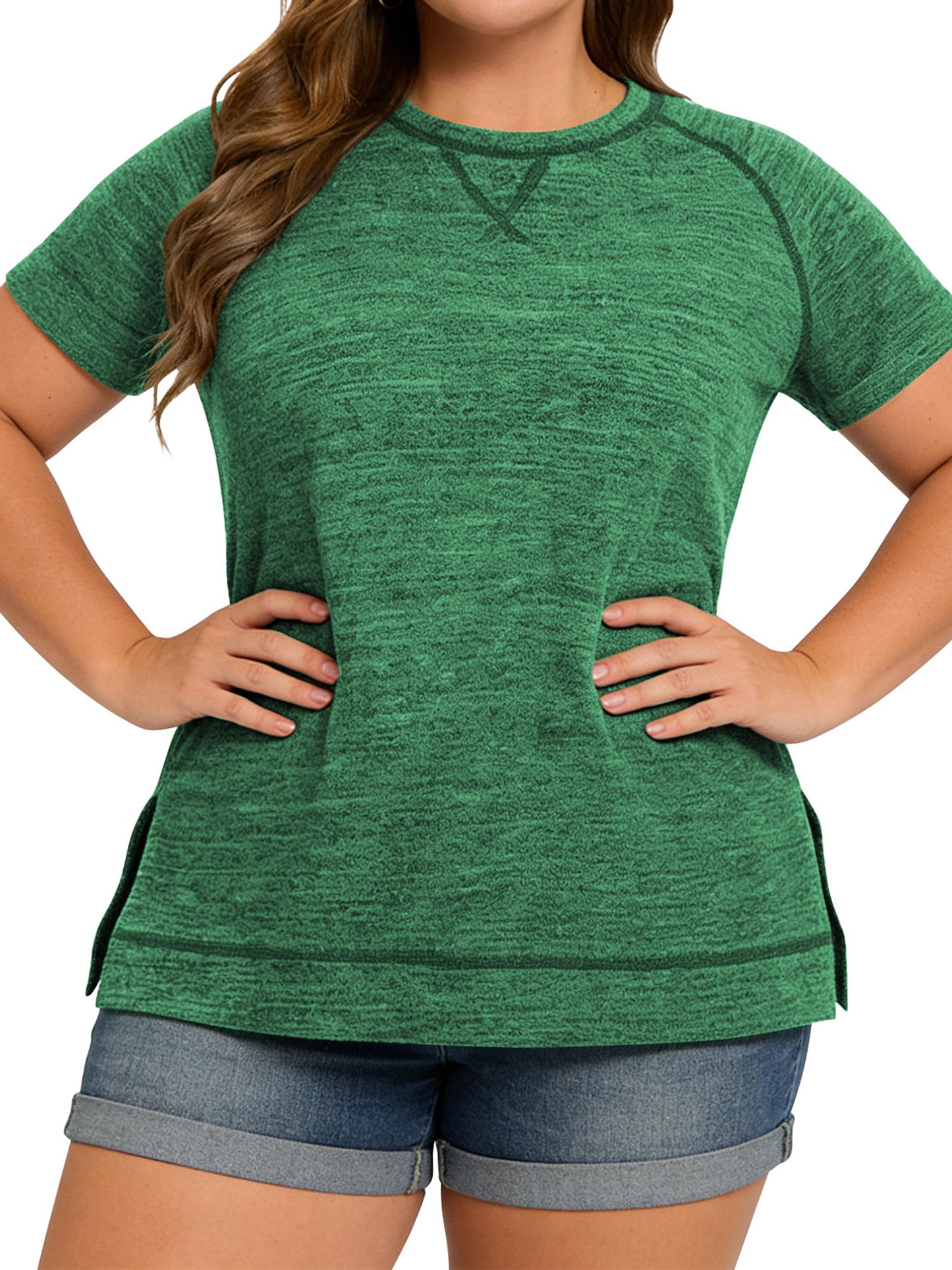 LANREMON Women Tops Plus Size Color Block Loose Summer Short Sleeve T Shirts Casual Crewneck Skyblue Baseball Tee Blouses Size