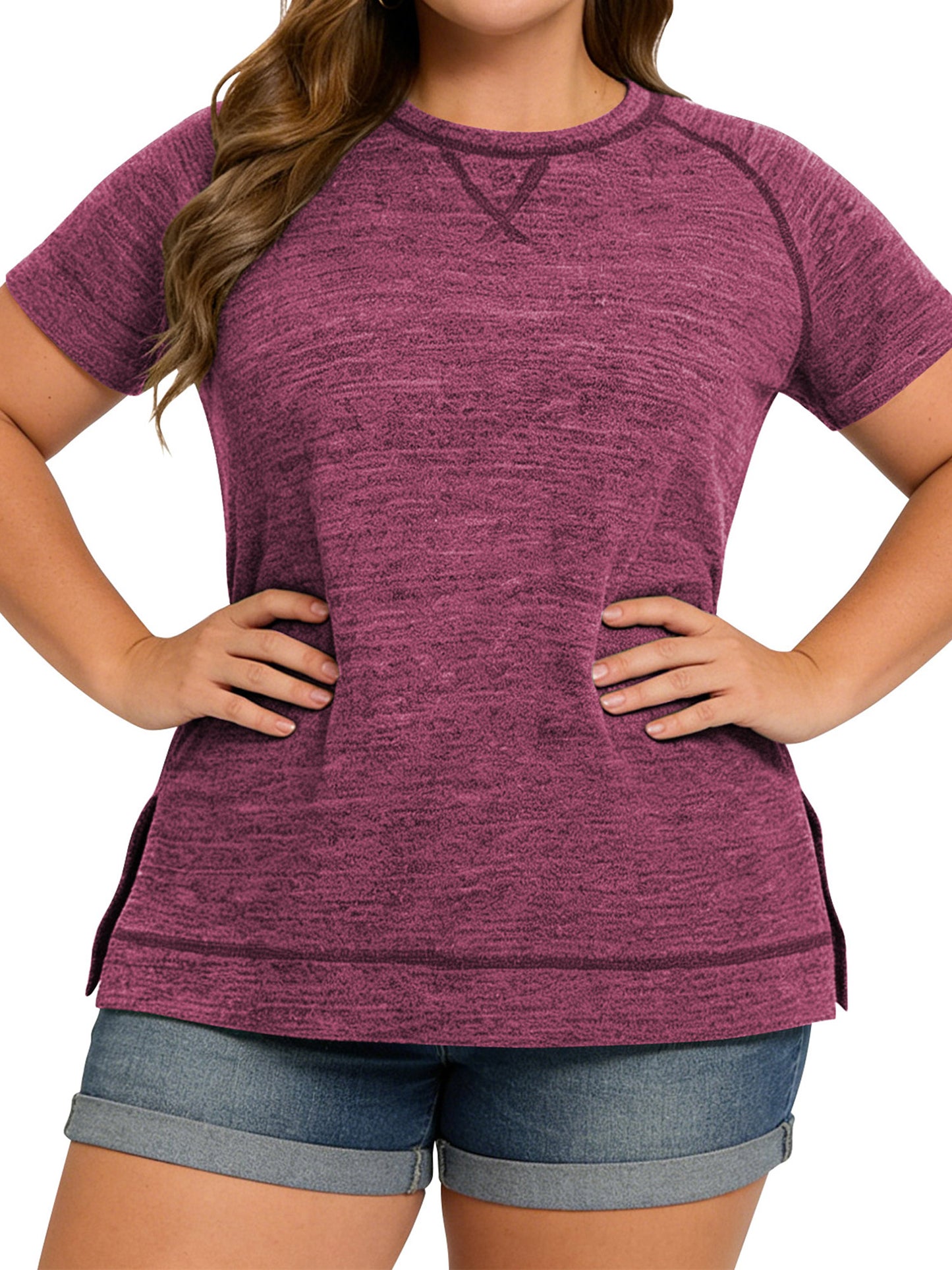 LANREMON Women Tops Plus Size Color Block Loose Summer Short Sleeve T Shirts Casual Crewneck Skyblue Baseball Tee Blouses Size