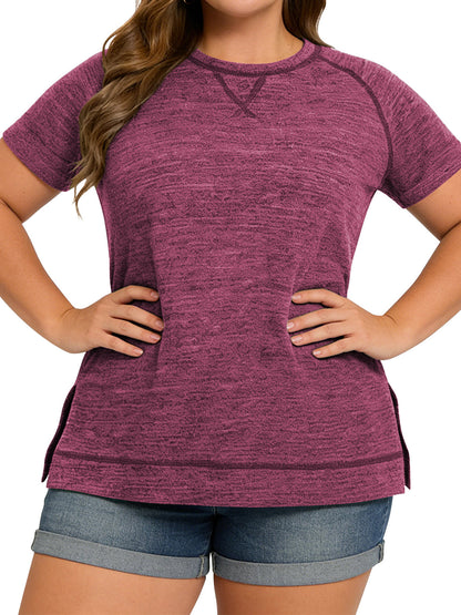 LANREMON Women Tops Plus Size Color Block Loose Summer Short Sleeve T Shirts Casual Crewneck Skyblue Baseball Tee Blouses Size