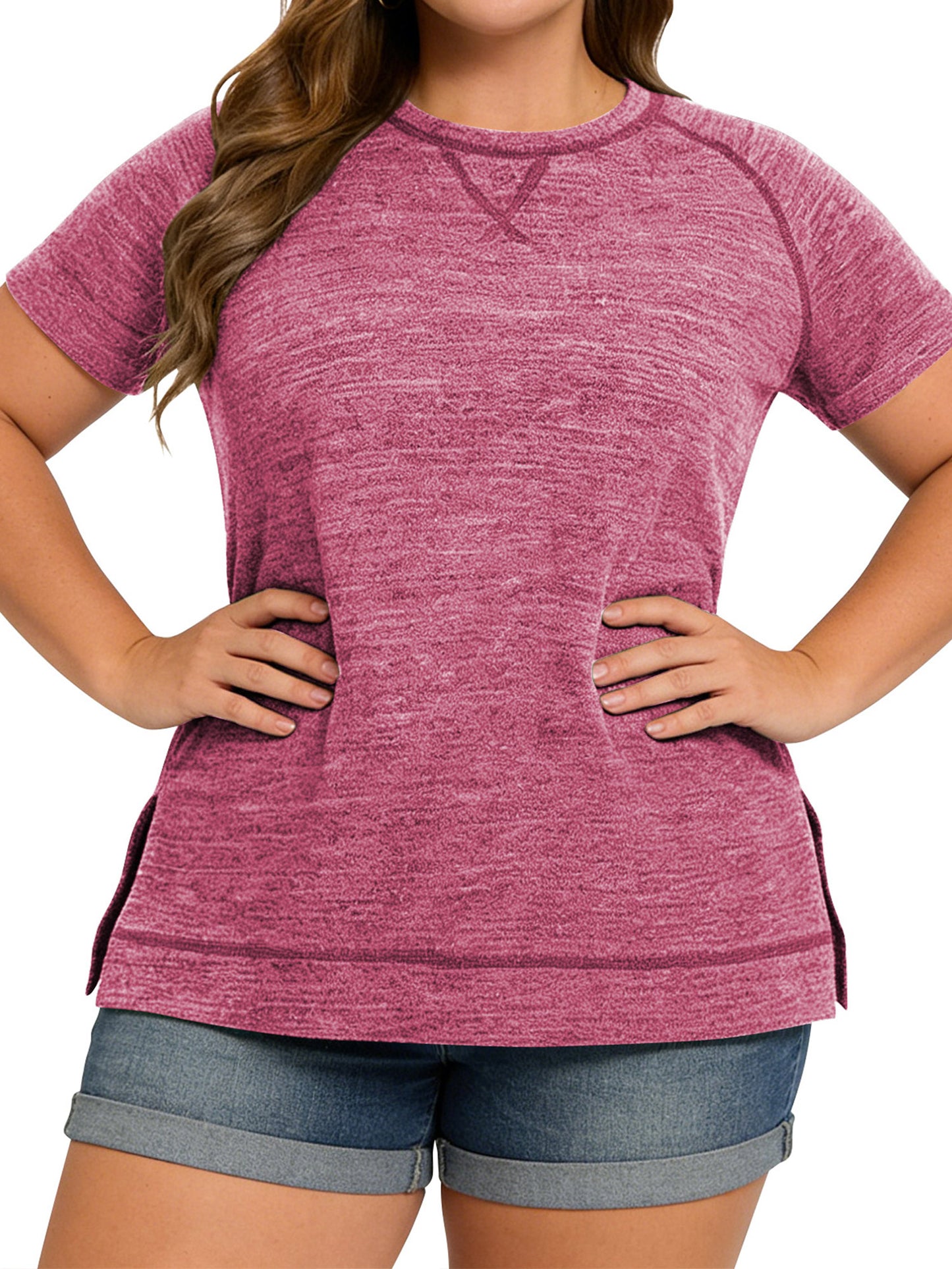 LANREMON Women Tops Plus Size Color Block Loose Summer Short Sleeve T Shirts Casual Crewneck Skyblue Baseball Tee Blouses Size