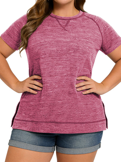 LANREMON Women Tops Plus Size Color Block Loose Summer Short Sleeve T Shirts Casual Crewneck Skyblue Baseball Tee Blouses Size