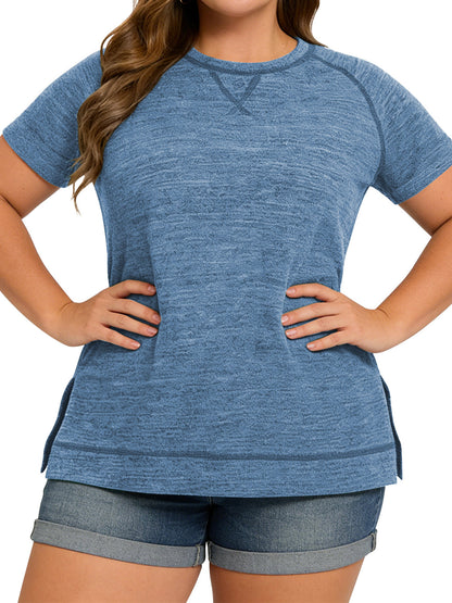 LANREMON Women Tops Plus Size Color Block Loose Summer Short Sleeve T Shirts Casual Crewneck Skyblue Baseball Tee Blouses Size
