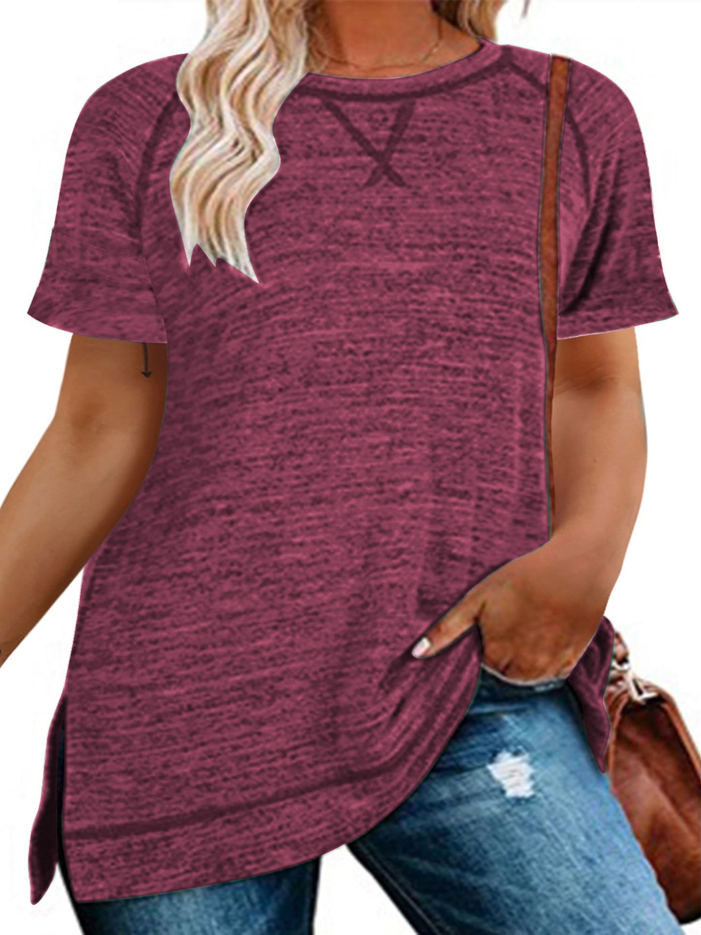 LANREMON Women Plus Size tops Summer t shirts Tunic for Women Crew Neck Short Sleeve Flowy Oversized T Shirts Blouse Pink 24 Plus