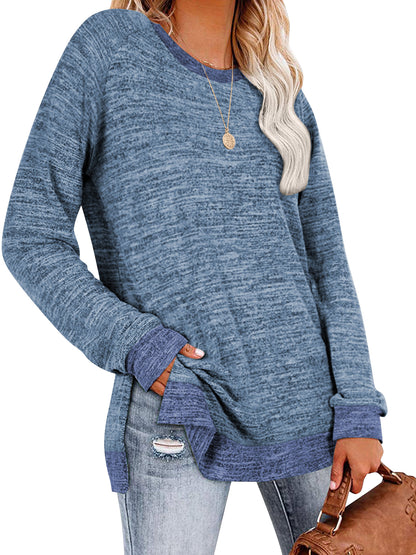 SHIBEVER Womens Tops Long Sleeve T Shirts Fall Fashion Loose Tunic Tops Trendy Side Split Pullover Color Block Crewneck