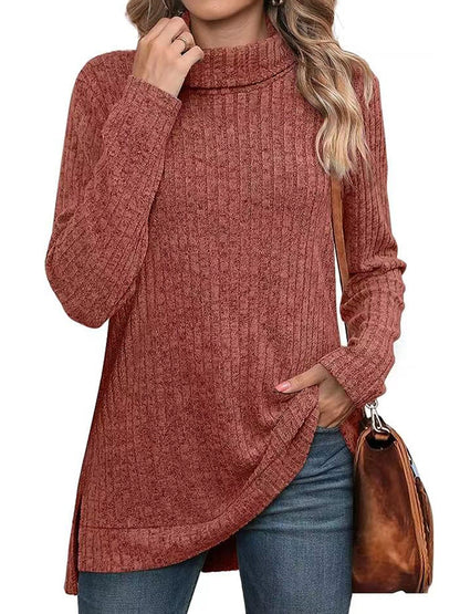 SHIBEVER Womens Sweaters Long Sleeve Fall Casual Tops Turtleneck Lightweight Soft Sweaters Side Split Fashion Pullover Loose Tunic Winter Clothes