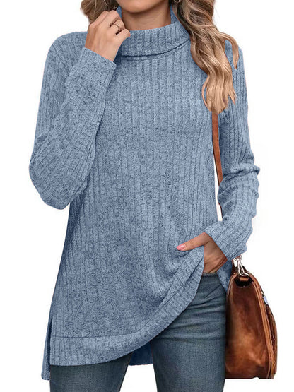 SHIBEVER Womens Sweaters Long Sleeve Fall Casual Tops Turtleneck Lightweight Soft Sweaters Side Split Fashion Pullover Loose Tunic Winter Clothes