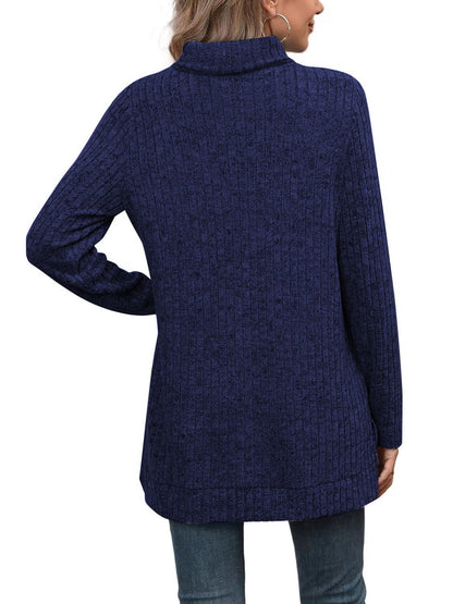 SHIBEVER Womens Sweaters Long Sleeve Fall Casual Tops Turtleneck Lightweight Soft Sweaters Side Split Fashion Pullover Loose Tunic Winter Clothes