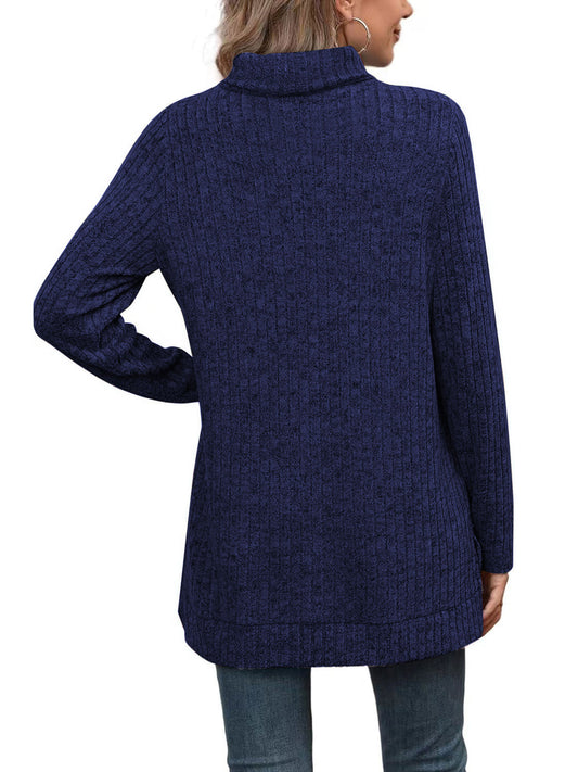 SHIBEVER Womens Sweaters Long Sleeve Fall Casual Tops Turtleneck Lightweight Soft Sweaters Side Split Fashion Pullover Loose Tunic Winter Clothes