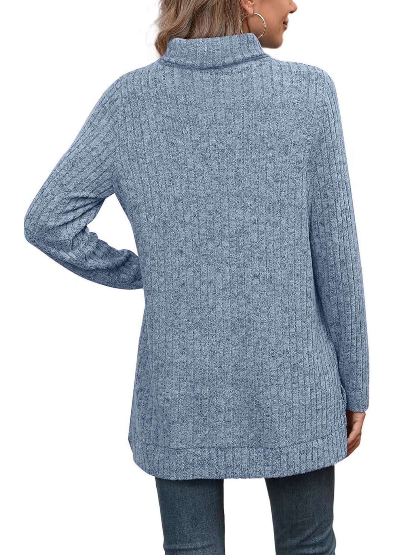 SHIBEVER Womens Sweaters Long Sleeve Fall Casual Tops Turtleneck Lightweight Soft Sweaters Side Split Fashion Pullover Loose Tunic Winter Clothes