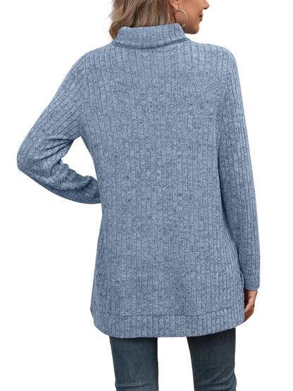 SHIBEVER Womens Sweaters Long Sleeve Fall Casual Tops Turtleneck Lightweight Soft Sweaters Side Split Fashion Pullover Loose Tunic Winter Clothes