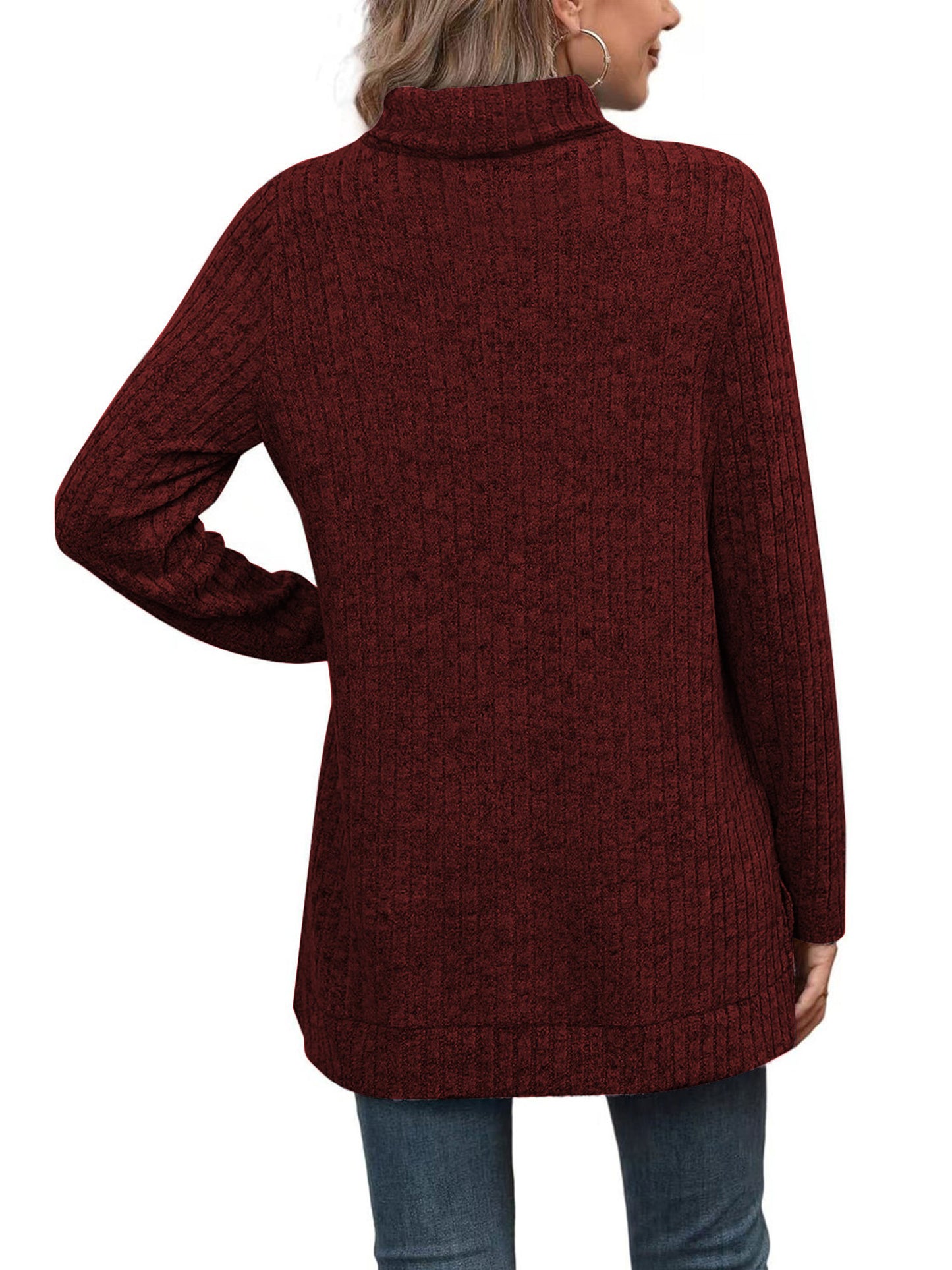 SHIBEVER Womens Sweaters Long Sleeve Fall Casual Tops Turtleneck Lightweight Soft Sweaters Side Split Fashion Pullover Loose Tunic Winter Clothes