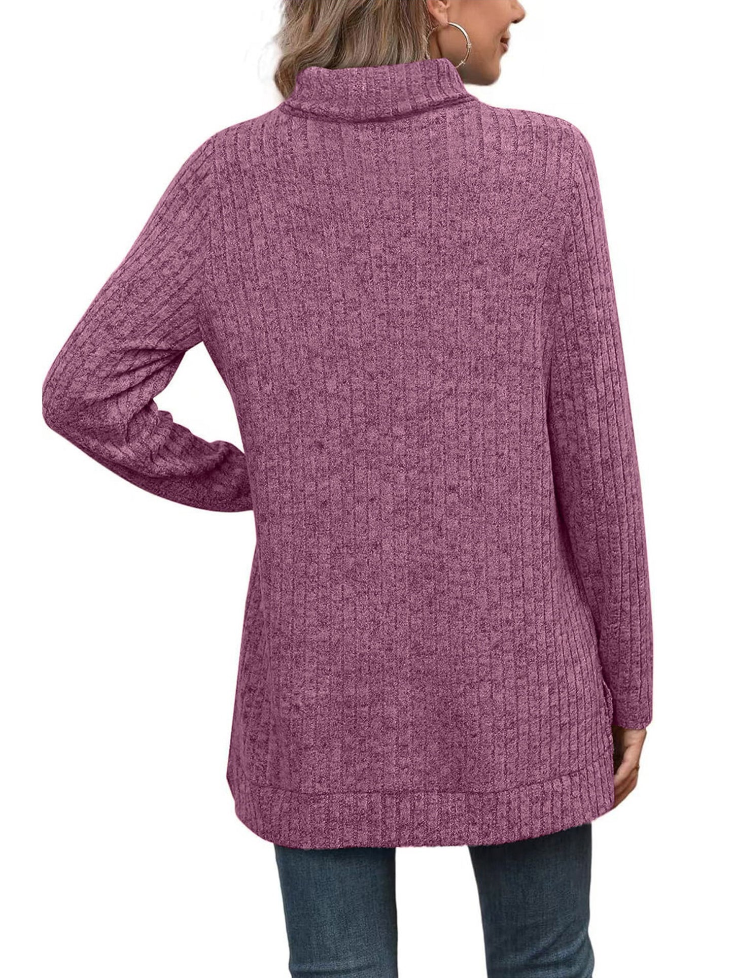 SHIBEVER Womens Sweaters Long Sleeve Fall Casual Tops Turtleneck Lightweight Soft Sweaters Side Split Fashion Pullover Loose Tunic Winter Clothes