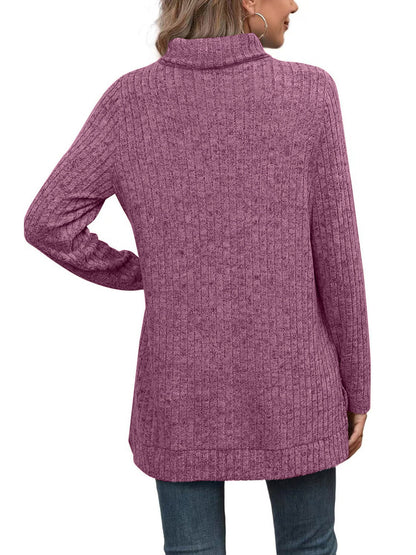 SHIBEVER Womens Sweaters Long Sleeve Fall Casual Tops Turtleneck Lightweight Soft Sweaters Side Split Fashion Pullover Loose Tunic Winter Clothes