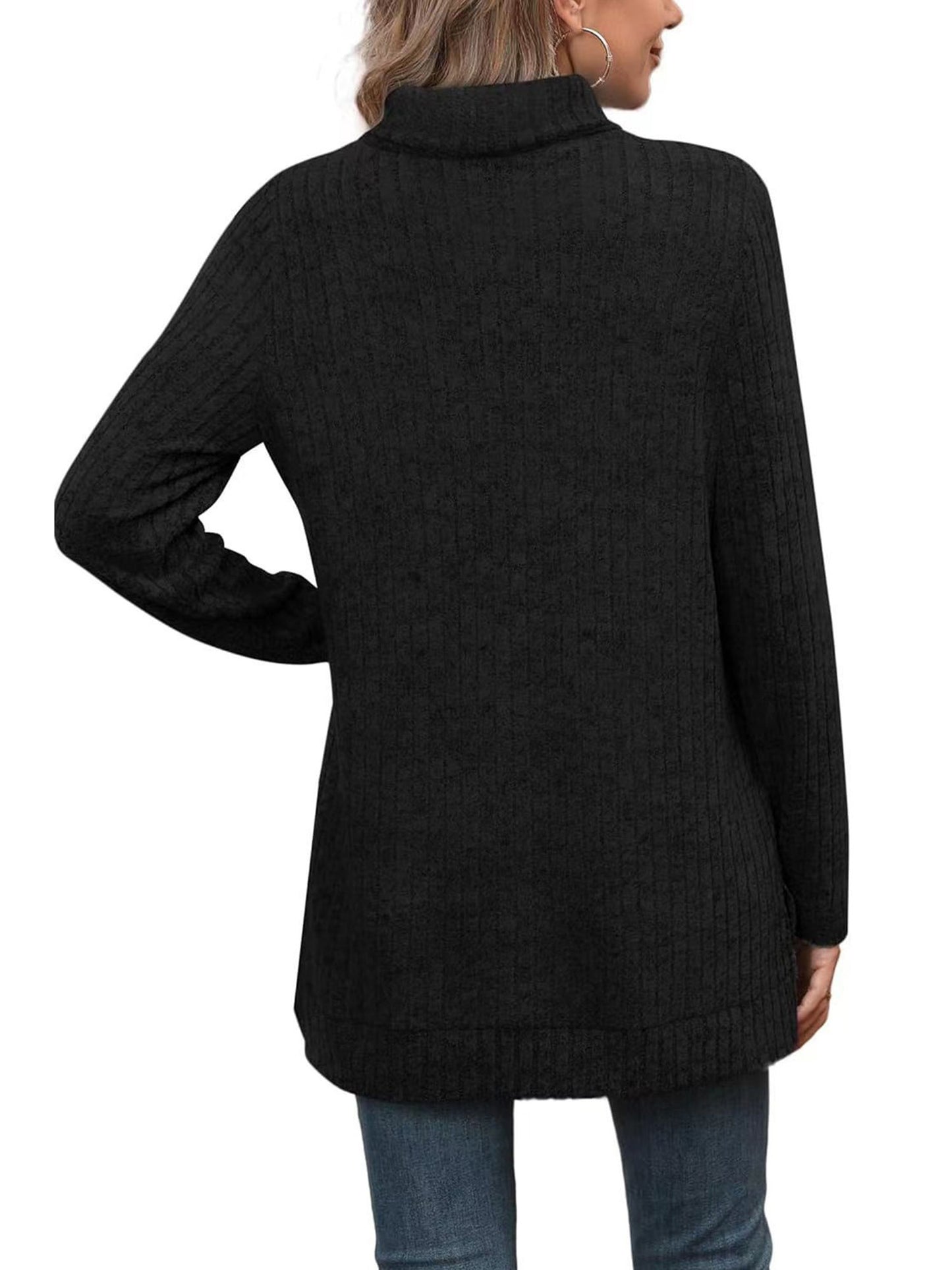 SHIBEVER Womens Sweaters Long Sleeve Fall Casual Tops Turtleneck Lightweight Soft Sweaters Side Split Fashion Pullover Loose Tunic Winter Clothes