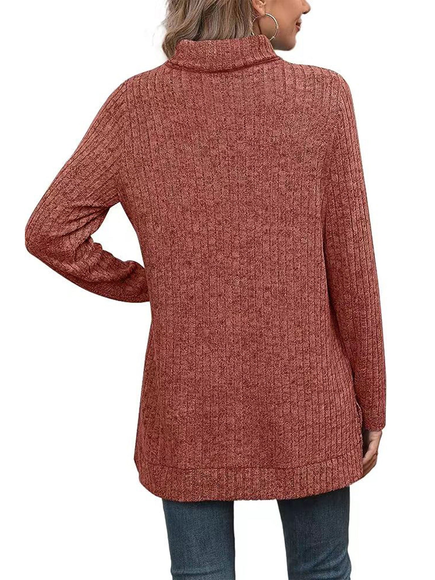 SHIBEVER Womens Sweaters Long Sleeve Fall Casual Tops Turtleneck Lightweight Soft Sweaters Side Split Fashion Pullover Loose Tunic Winter Clothes