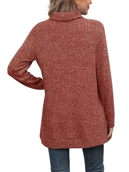 SHIBEVER Womens Sweaters Long Sleeve Fall Casual Tops Turtleneck Lightweight Soft Sweaters Side Split Fashion Pullover Loose Tunic Winter Clothes