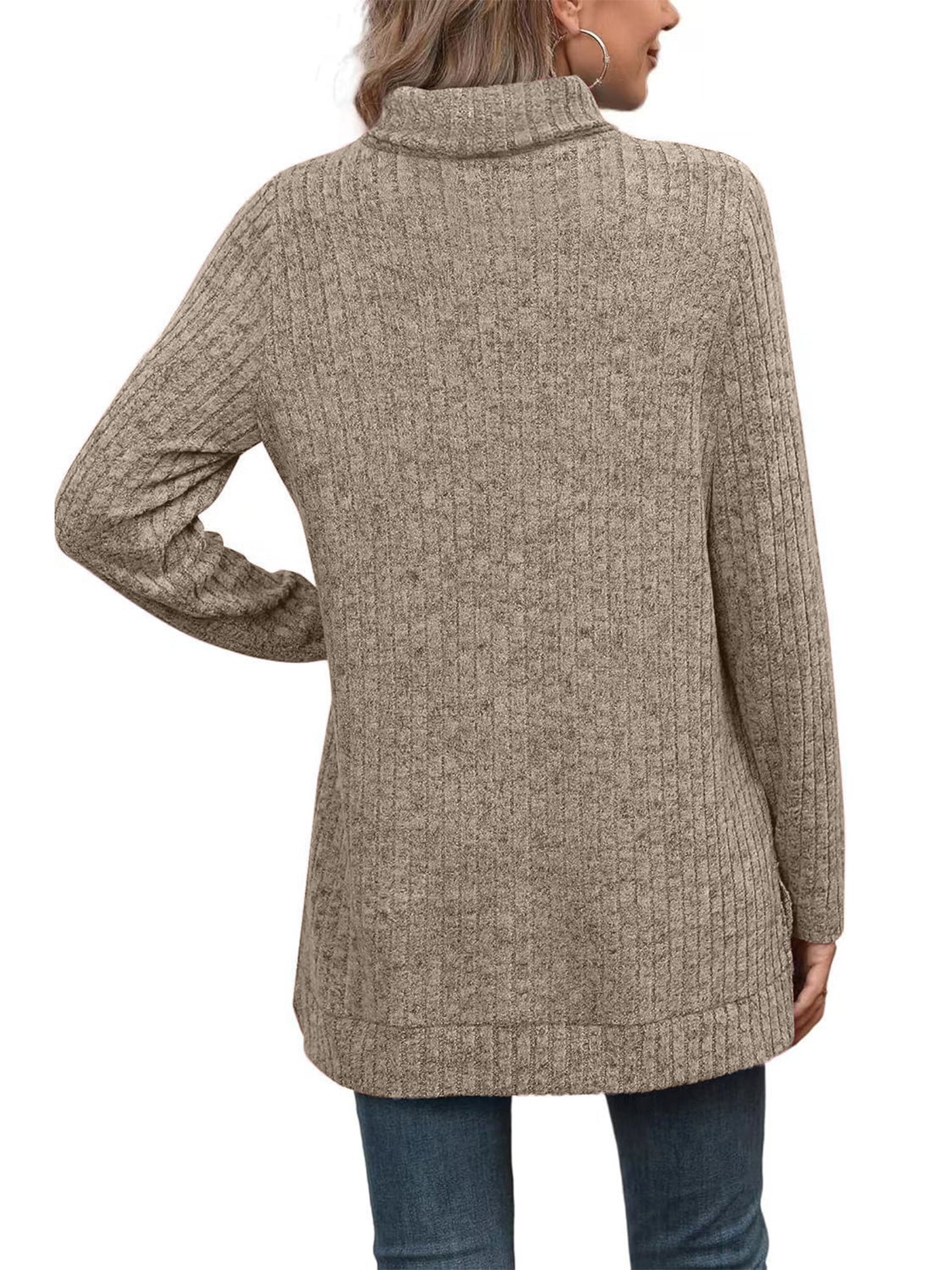 SHIBEVER Womens Sweaters Long Sleeve Fall Casual Tops Turtleneck Lightweight Soft Sweaters Side Split Fashion Pullover Loose Tunic Winter Clothes