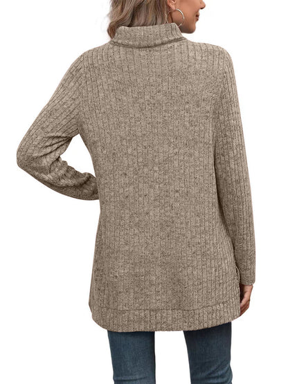 SHIBEVER Womens Sweaters Long Sleeve Fall Casual Tops Turtleneck Lightweight Soft Sweaters Side Split Fashion Pullover Loose Tunic Winter Clothes